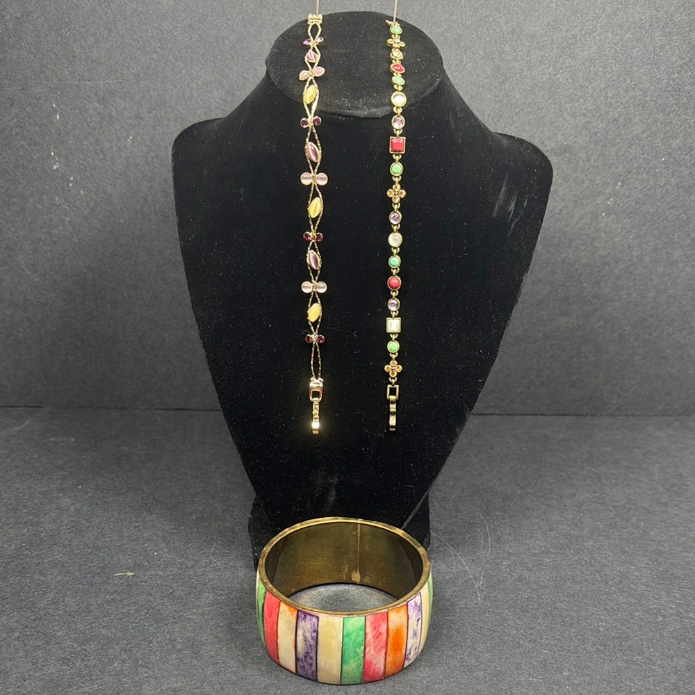 Colorful Striped Bangle and Gold-Tone Bracelets (3)